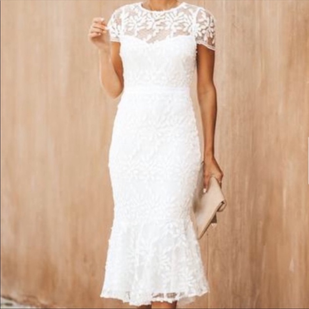 JustMe White Lace Midi Dress